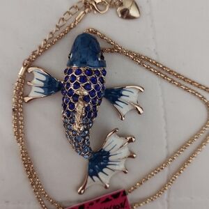 Betsey Johnson Blue and Gold Fish Pendant